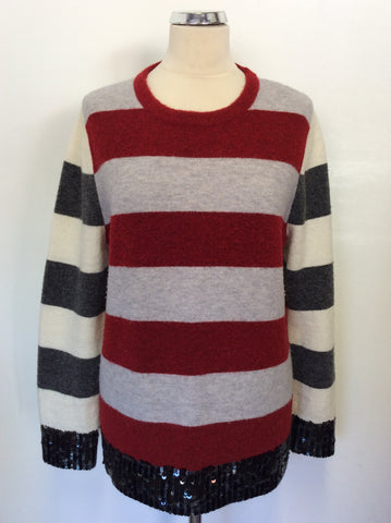 LUISA CERANO STRIPE WOOL & ALPACA BLEND SEQUIN TRIM JUMPER SIZE 14
