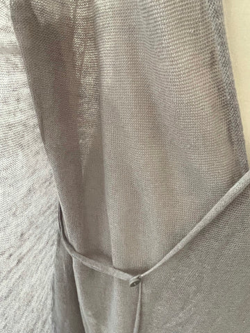 SENAS GREY LINEN DUAL LAYER DRAPED FRONT LONG LINE CARDIGAN SIZE L