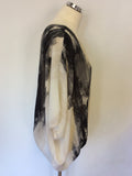 LAUREN VIDAL CREAM,BLACK,GREY & WHITE PRINT FLOATY TOP SIZE M