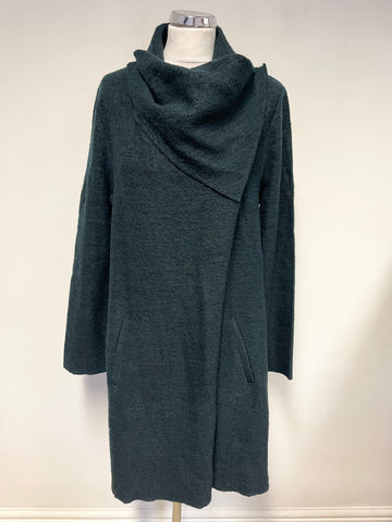PHASE EIGHT TEAL WOOL BLEND GREEN COLLARED WRAP ACROSS UNLINED COAT SIZE 12