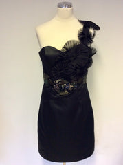 BRAND NEW AFTERSHOCK BLACK BEADED ONE SHOULDER COCKTAIL DRESS SIZE M UK 12