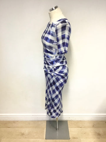PAUL SMITH BLACK BRAND BLUE CHECK SHORT SLEEVE BODYCON DRESS SIZE S