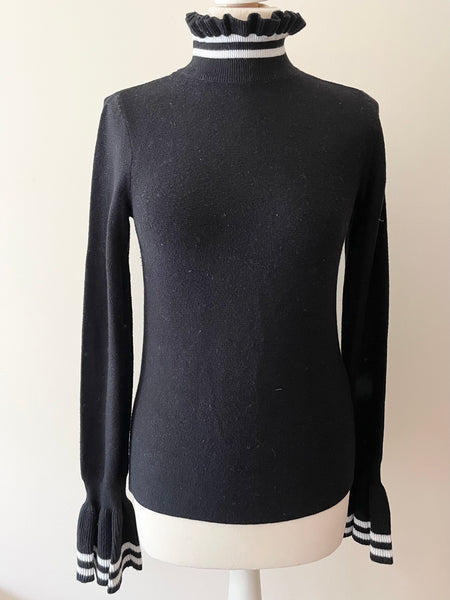 & OTHER STORIES BLACK & WHITE TRIM POLO NECK JUMPER SIZE XS