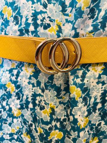 CLEMENTS RIBEIRO TURQUOISE & LEMON FLORAL PRINT SLEEVELESS SHIFT DRESS SIZE 10