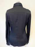 FENN WRIGHT MANSON SILK NAVY BLUE COLLARED BLOUSE SIZE 10