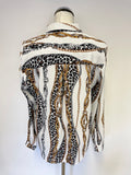 LEFTIES IVORY,BLACK & LEOPARD PRINT BELT & CHAIN PATTERNED BLOUSE SIZE L