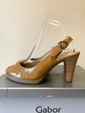 BRAND NEW GABOR CAMEL PATENT LEATHER SLINGBACK HEELS SIZE 4.5/37.5
