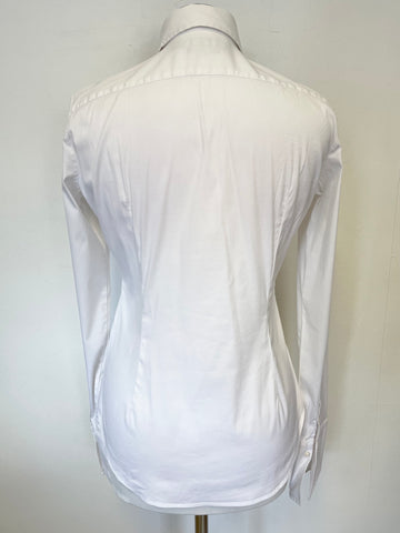 RALPH LAUREN WHITE FRILLED FRONT EXTREME SLIM FIT LONG SLEEVE SHIRT SIZE 8 UK 12
