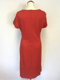 LK BENNETT POCO SALSA RED STRETCH JERSEY SHORT SLEEVE PENCIL DRESS SIZE 14