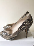 LK BENNETT BROWN SNAKESKIN LEATHER PEEPTOE HEELS SIZE 7.5/41