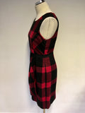 HOBBS RED & BLACK CHECK WOOL BLEND PENCIL DRESS SIZE 10