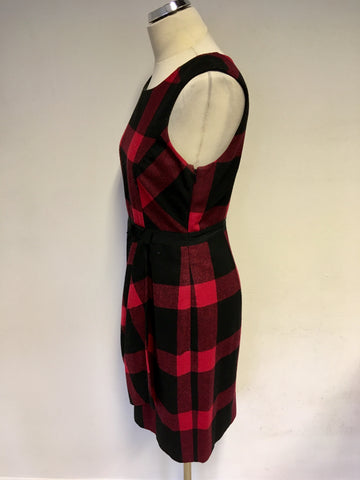 HOBBS RED & BLACK CHECK WOOL BLEND PENCIL DRESS SIZE 10