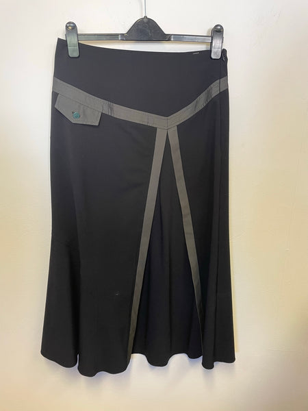 GARELLA BLACK & GREY RIBBON TRIMMED A-LINE MIDI SKIRT SIZE 2 UK 12