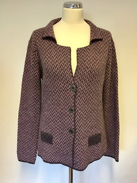 MIDA PINK & BROWN ZIG ZAG DESIGN COLLARED CARDIGAN/ JACKET SIZE XL