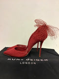 BRAND NEW KURT GEIGER RED SUEDE WITH NET BOW TRIM HEELS SIZE 7/40