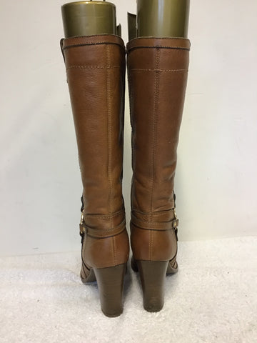 RIVER ISLAND TAN LEATHER BUCKLE TRIM BOOTS SIZE 7/40