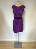 KAREN MILLEN PURPLE EMBROIDERED PENCIL DRESS SIZE 8
