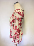 BRAND NEW LAURA ASHLEY RASPBERRY & IVORY FLORAL PRINT 3/4 SLEEVE TOP SIZE 8