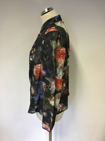 HOBBS MULTI COLOURED FLORAL PRINT LONG SLEEVE BLOUSE SIZE 12