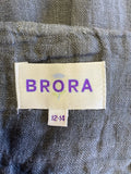 BRORA GREY ORGANIC LINEN TIE WAIST SHORT SLEEVE SHIFT DRESS SIZE 12/14