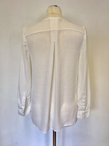 WHISTLES WHITE SILK COLLARLESS BLOUSE SIZE 10