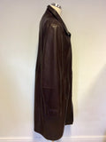 LAKELAND DARK BROWN LEATHER KNEE LENGTH COAT SIZE 20