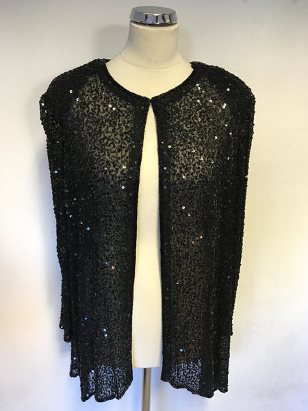 FRANK USHER BLACK SEQUINNED EVENING JACKET SIZE XL