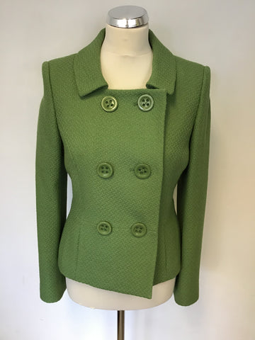 LK BENNETT GREEN WOOL DOUBLE BREASTED JACKET & PENCIL SKIRT SIZE 10
