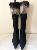 VICTORIA ANN BLACK SUEDE & FUR TRIM BOOTS  SIZE 7/40