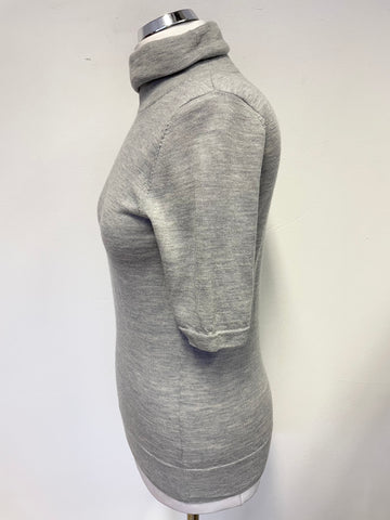 ADRIENNE VITTADINI GREY 100% MERINO WOOL SHORT SLEEVE POLO NECK JUMPER SIZE M