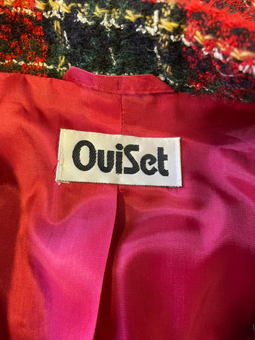 OUISET RED & GREEN CHECK WOOL BLEND JACKET SIZE 12