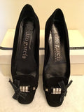 PEDRO GARCIA PAMMY BLACK SUEDE JEWEL & BOW TRIM FLATS SIZE 5/38