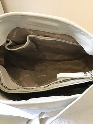 KAREN MILLEN IVORY LEATHER SHOULDER BAG WITH ZIP POCKETS