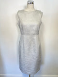 LK BENNETT STELLA SILVER METALLIC WEAVE PENCIL DRESS & MATCHING JACKET SIZE 12