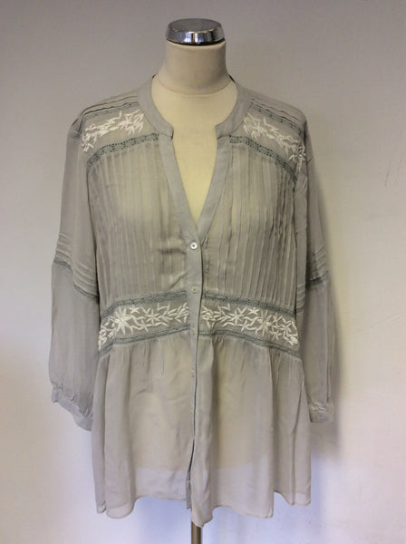 BRAND NEW LAURA ASHLEY HAZE GREY EMBROIDERED SMOCK TOP SIZE 16