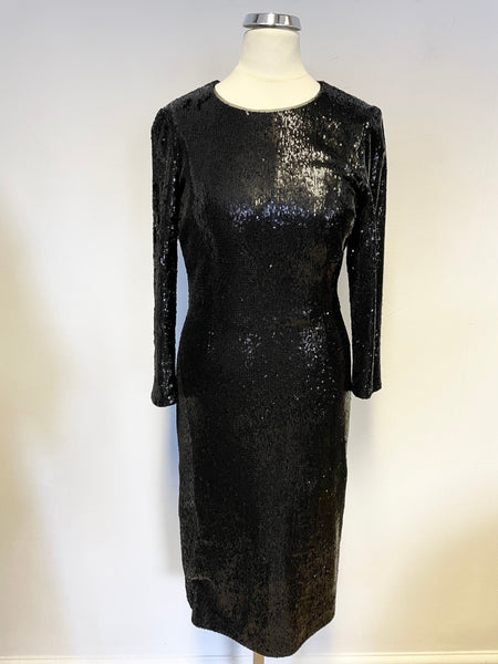 HOBBS INVITATION BLACK SEQUINNED 3/4 SLEEVE COCKTAIL DRESS SIZE 12