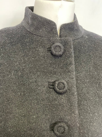 PETER O BRIEN CHARCOAL WOOL & CASHMERE FRILLED TIER TRIM FITTED SINEAD COAT SIZE 10