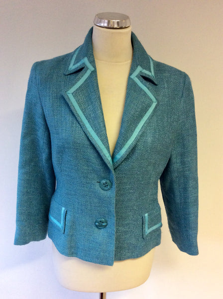 HOBBS TURQOUISE RIBBON TRIM JACKET SIZE 10