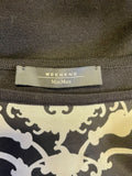 WEEKEND MAX MARA BLACK & WHITE PRINT SILK FRONT LONG SLEEVE FINE KNIT TOP SIZE L