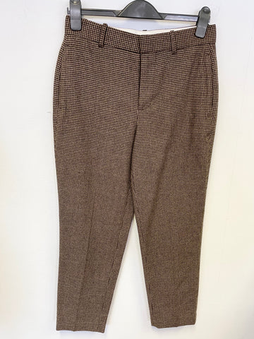 RALPH LAUREN POLO BROWN WOOL CHECK ANKLE GRAZER TROUSERS SIZE 2 UK 6/8