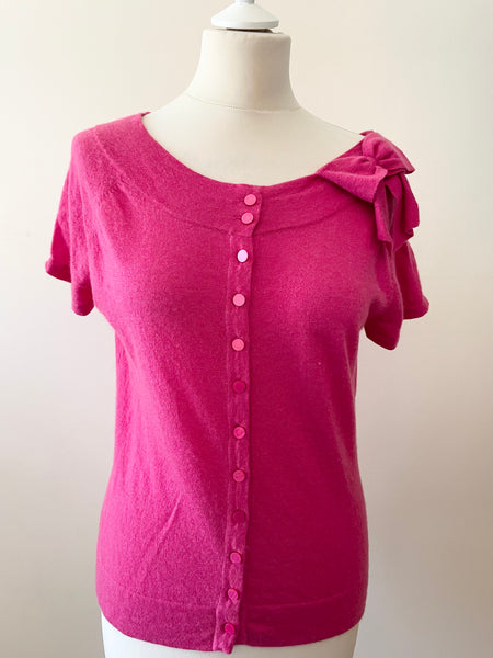 PHASE EIGHT RAPBERRY BINK 100% CASHMERE BUTTON FRONT SHORT SLEEVE JUMPER SIZE 14