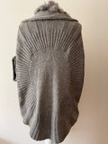J STARS GREY RABBIT FUR TRIM TIE FRONT SHORT SLEEVE CARDIGAN ONE SIZE