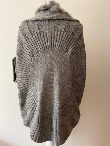 J STARS GREY RABBIT FUR TRIM TIE FRONT SHORT SLEEVE CARDIGAN ONE SIZE