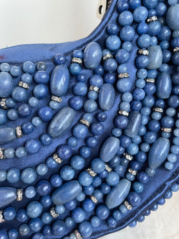 VINTAGE CHLOE 2002 BLUE BEADED CRESCENT SPECIAL OCCASION / EVENING BAG