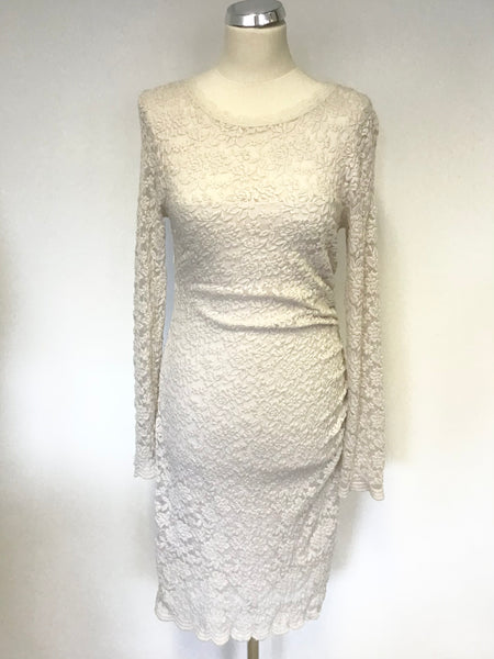 PHASE EIGHT IVORY LACE LONG SLEEVE STRETCH PENCIL DRESS SIZE 10