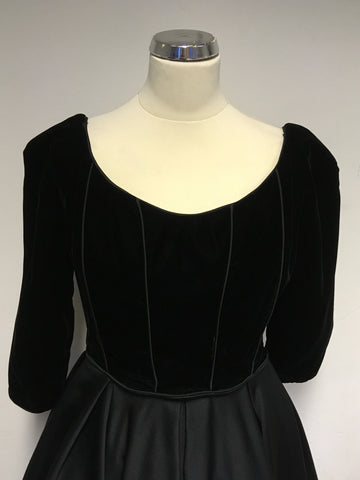 VINTAGE DESIGNER VICTOR COSTA FOR HARVEY NICHOLS BLACK VELVET BODICE EVENING DRESS SIZE 10