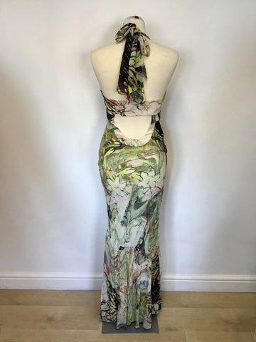 KAREN MILLEN MULTI COLOURED HALTERNECK PRINT MAXI DRESS SIZE 10