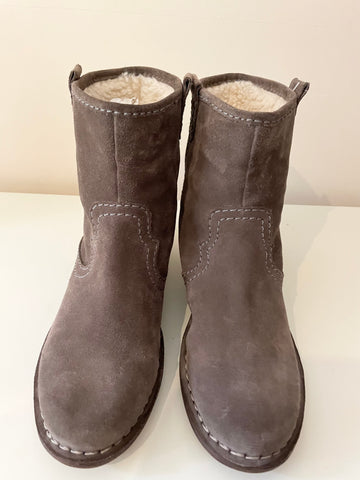 CLARKS BROWN LAMBSKIN SUEDE WOOL LINED ANKLE BOOTS SIZE 5/38