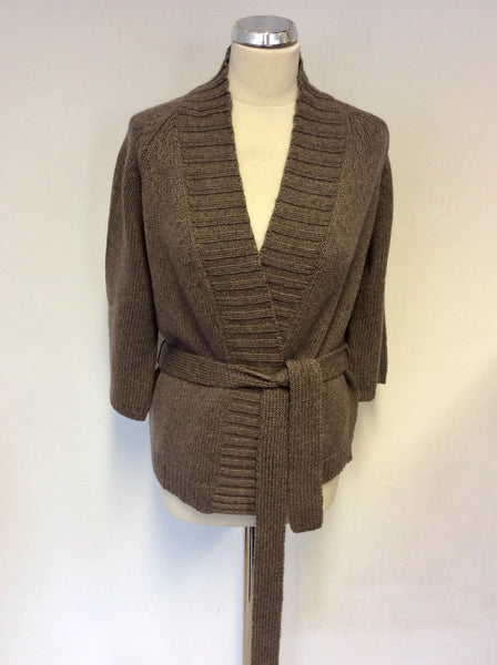 TOAST BROWN TIE BELT WOOL BLEND CARDIGAN SIZE 16