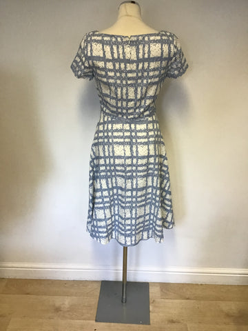 HOBBS LIGHT BLUE & WHITE PRINT SHORT SLEEVE LINEN DRESS SIZE 10